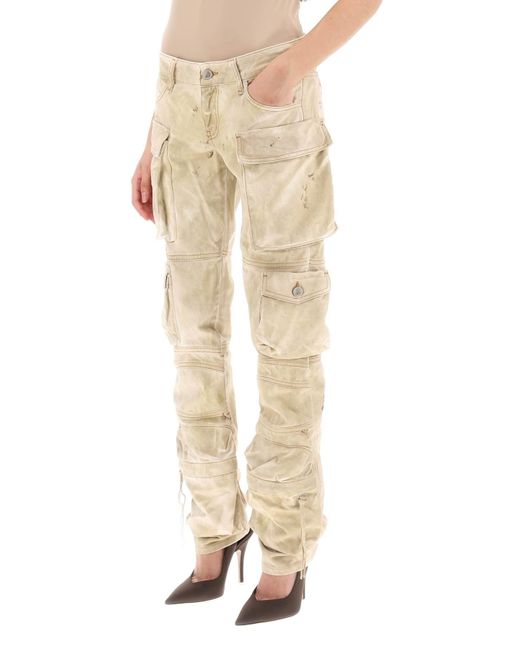 The Attico Natural 'essie' Cargo Pants With Marble Effect
