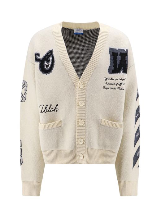 Off-White c/o Virgil Abloh White Off- 'Varsity Knit Cardigan, Long Sleeves, Cream/, 100% Cotton, Size: Small for men