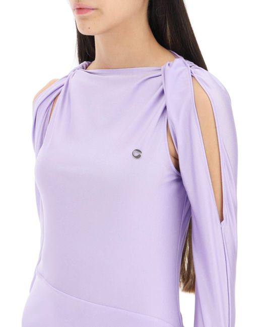 Coperni Purple Draped Mini Dress With Cut-Out Details