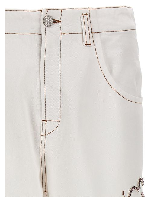 Bluemarble White Embroidered Hibiscus Jeans for men