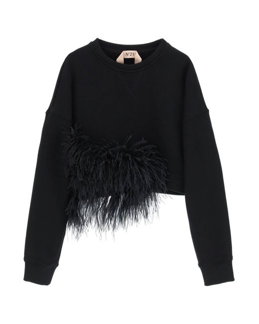 N°21 Black N.21 Cropped Sweatshirt With Feathers