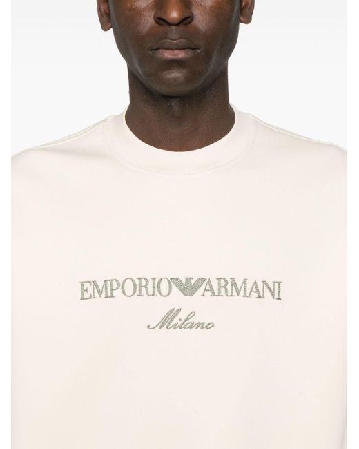 Emporio Armani White Embroidered-Logo Sweatshirt for men