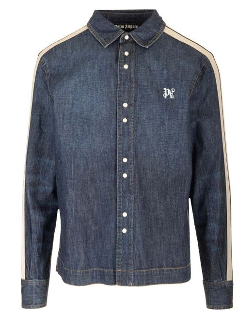 Palm Angels Blue Denim Jacket Sweatshirts for men