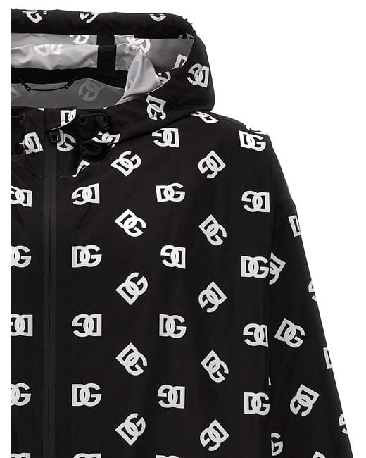 Giubbotto con cappuccio nylon stampa logo DG di Dolce & Gabbana in Black da Uomo