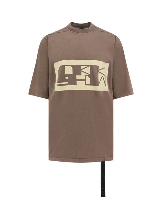 T-shirt in cotone organico con stampa logo frontale di Rick Owens in Gray da Uomo