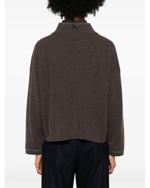 Brunello Cucinelli Brown Ribbed High-Neck Jumper