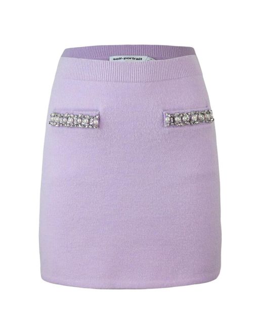 Self-Portrait Purple Lilac Crystal Trim Knit Skirt
