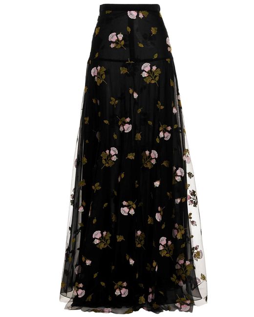Giambattista Valli Black Embroidered Long Tulle Skirt