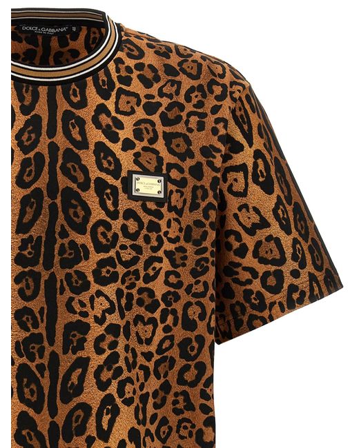 Leopard Print T Shirt Marrone di Dolce & Gabbana in Brown da Uomo