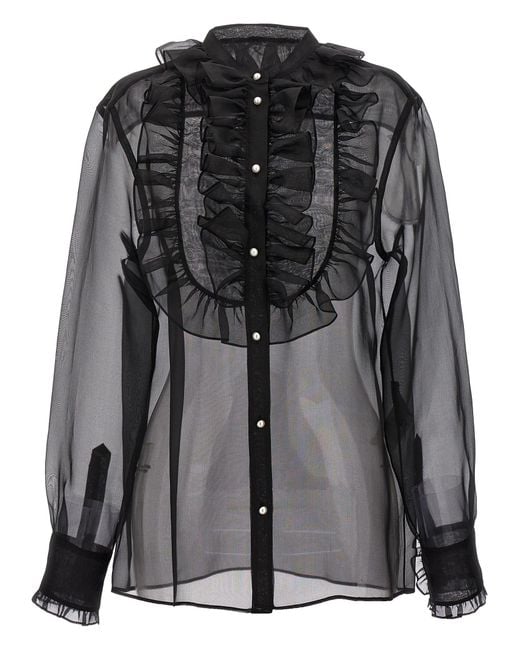 Dolce & Gabbana Black Plastron And Ruffle Shirt