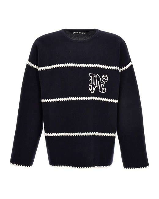 Palm Angels Blue Monogram Wool Sweater for men