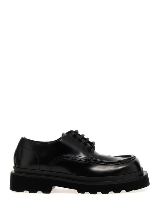 Dolce & Gabbana Black Brushed Leather Derby Lace Up Shoes for men
