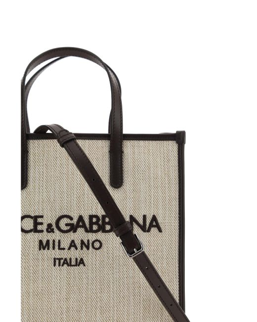 Dolce & Gabbana Natural Small Shopping Bag In Structured Canvas for men