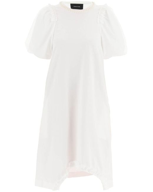 Simone Rocha White Imone Rocha Cotton Dress With Tulle Sleeves And Pearls