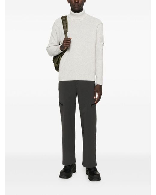 C P Company White Logo Wool Turtle-Neck Sweater for men