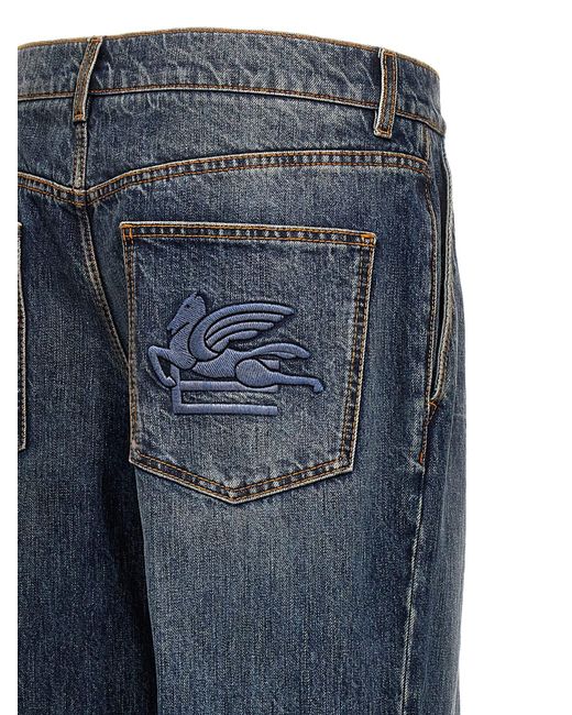 Etro Blue Logo Embroidery Jeans for men
