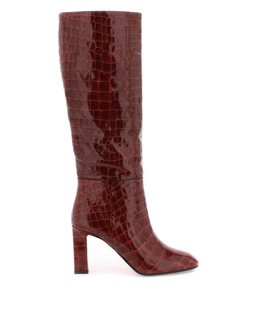 Aquazzura Brown Sellier Boots In Croc Embossed Leather