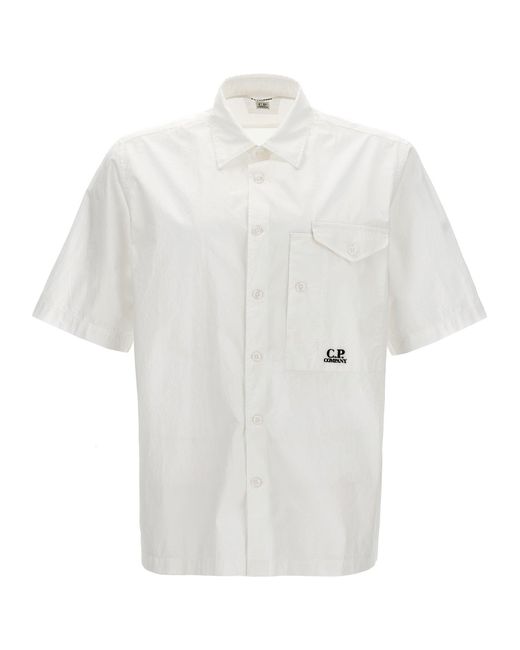 C P Company White Logo Embroidery Shirt for men