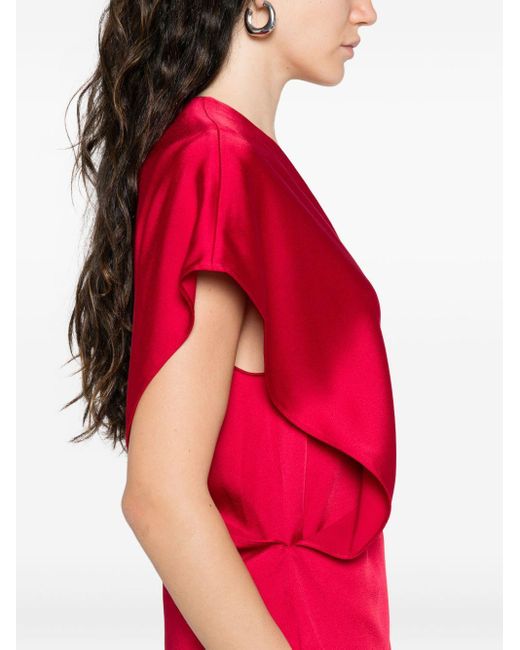Stella McCartney Red Satin V-Necked Midi Dress