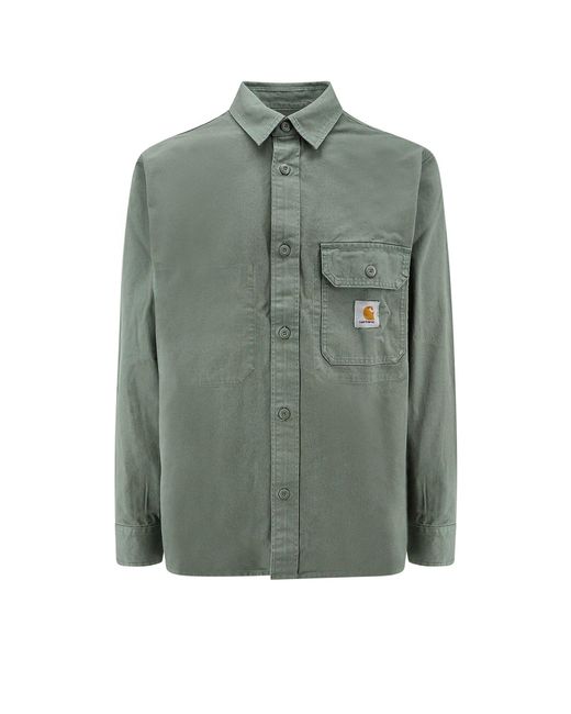 Carhartt Green Cotton Shirt Jacket With Logo Patch for men