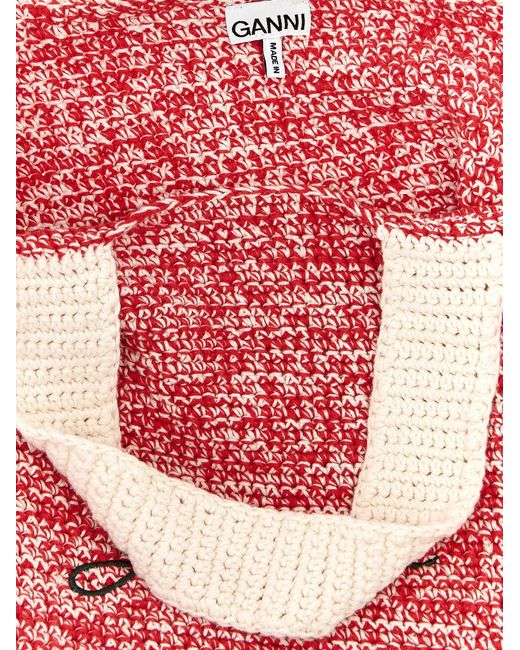 Ganni Red Crochet Shopping Bag Tote Bag