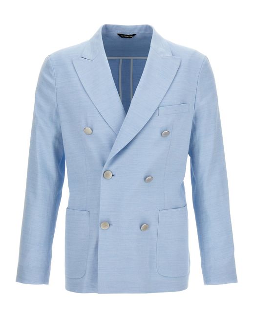 Tonello Blue Double Breast Linen Blazer Jacket Jackets for men