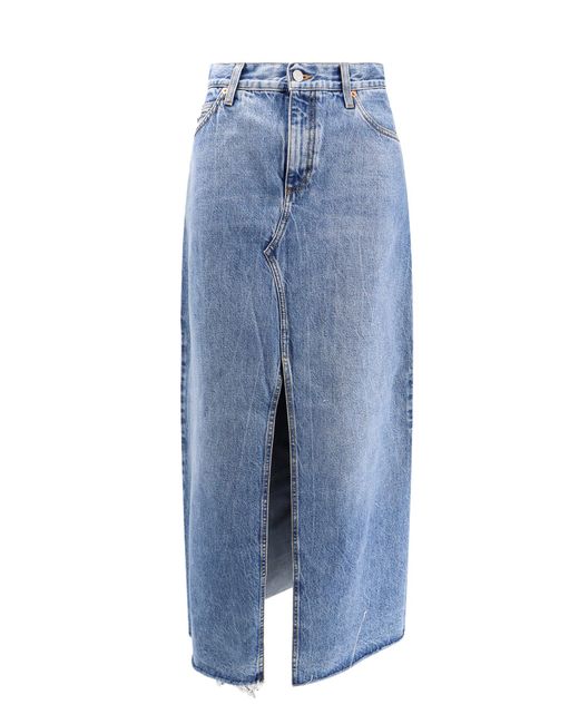 Gucci Blue Organic Denim Long Skirt With Made In Italy Label