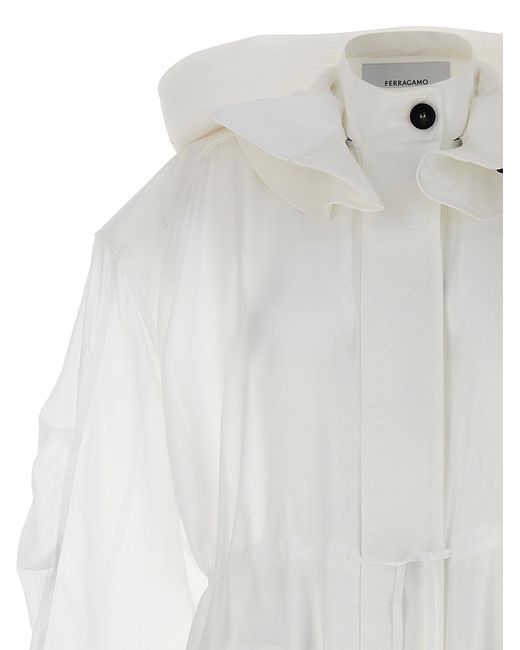 Ferragamo White Organza Unlined Trench Coat Coats, Trench Coats