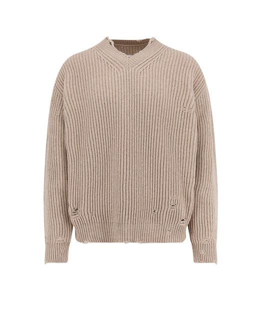 MM6 by Maison Martin Margiela Natural Wool Blend Sweater With Distressed Effect for men