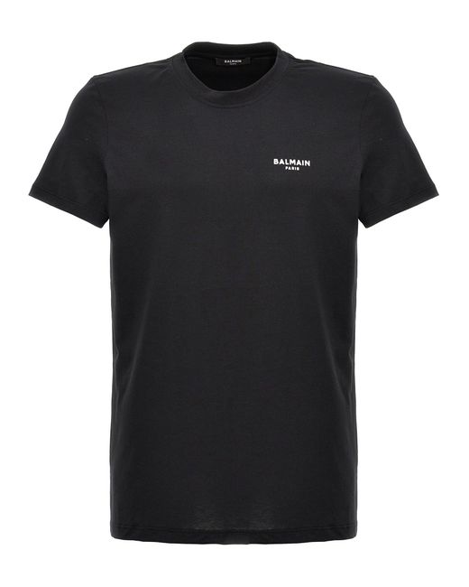 Balmain Black Flocked Logo T-Shirt for men