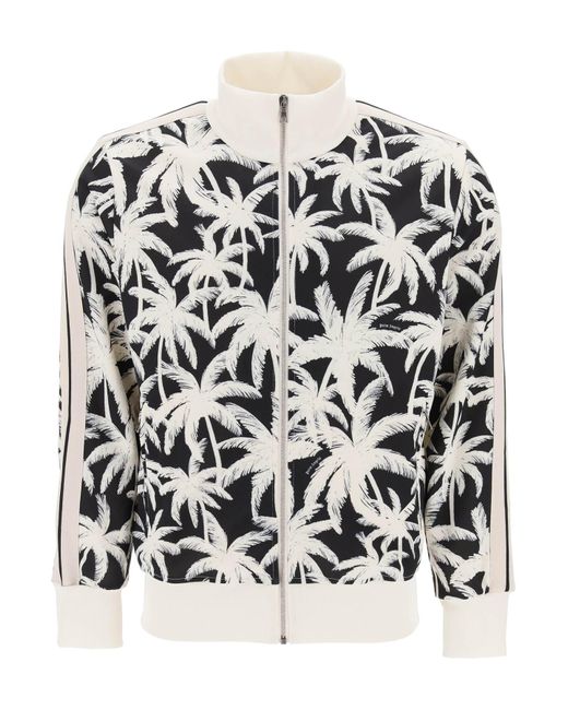 Palm Angels Black Zip Up Sweatshirt With Palms Print for men