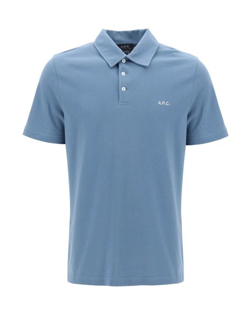 A.P.C. Blue Austin Polo Shirt With Logo Embroidery for men