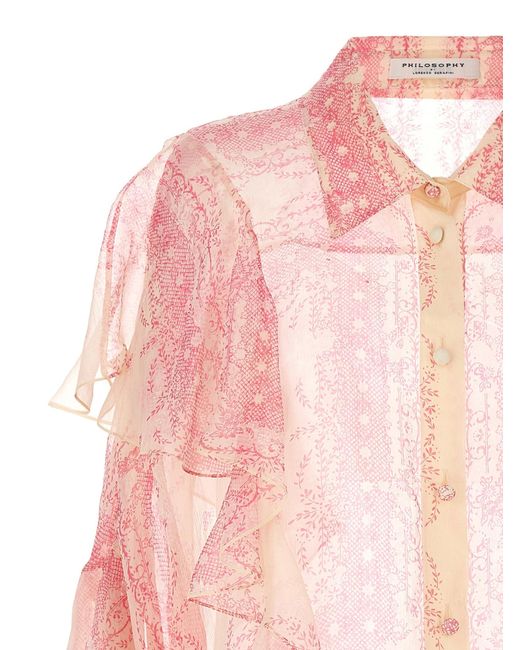 Philosophy Pink Silk Crépon Shirt Ruffles Shirt, Blouse