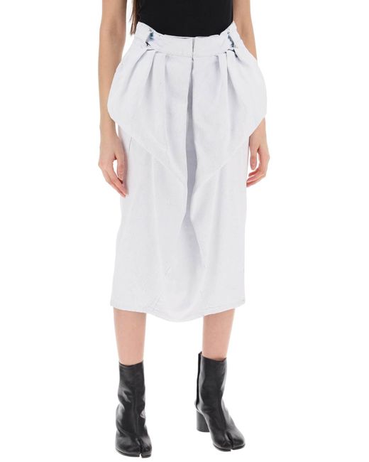Maison Margiela White Crinkled Denim Ruffled Skirt