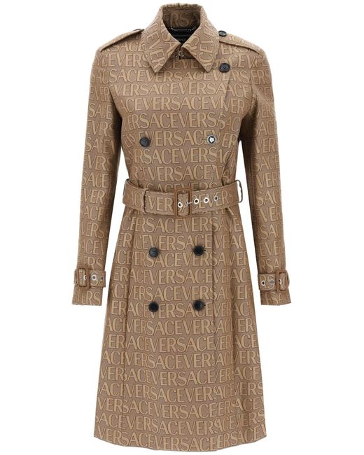Versace Natural ' Allover' Double-breasted Trench Coat
