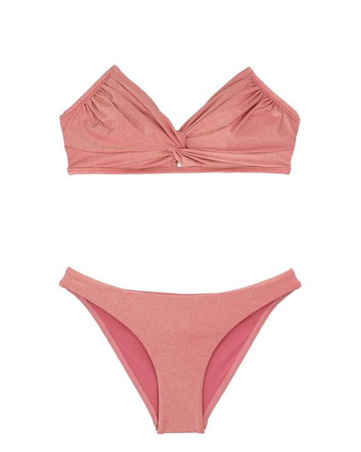 Zimmermann Pink Ruched Detailed Off-shoulder Bikini Set