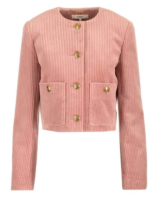 Chloé Pink Cropped Corduroy Jacket Jackets Rose