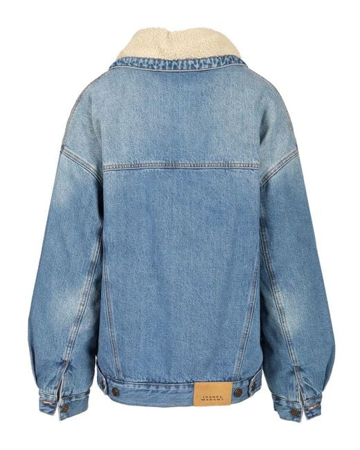 Isabel Marant Blue Pimia Denim And Faux Fur Jacket