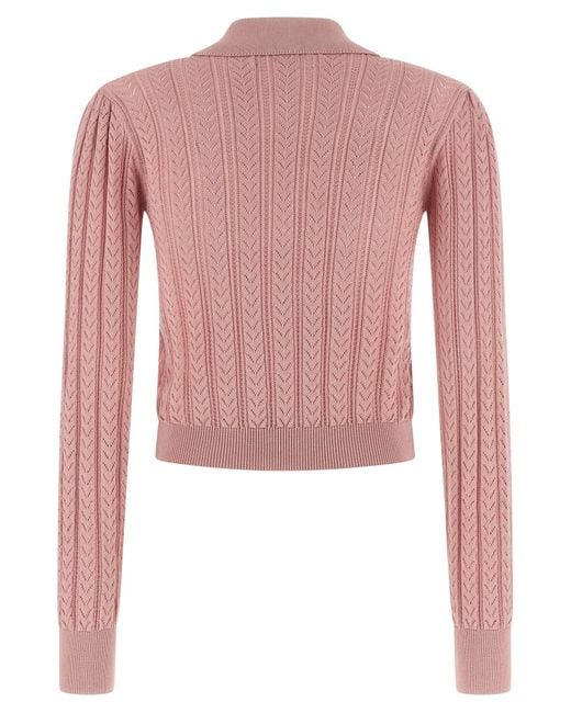 Alessandra Rich Pink Openwork Cashmere Blend Knit Cardigan