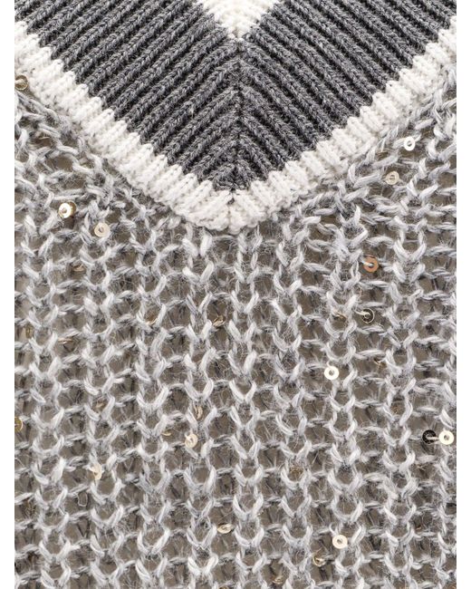 V-Neck Sweater Maglioni Multicolor di Brunello Cucinelli in Gray