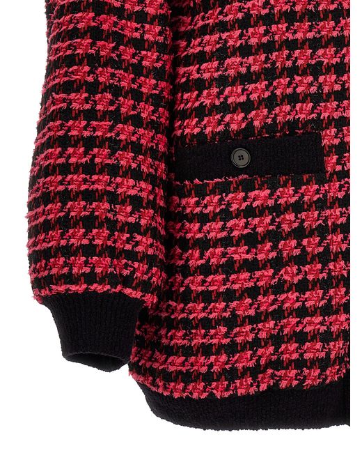 MSGM Red Tweed Cardigan Sweater