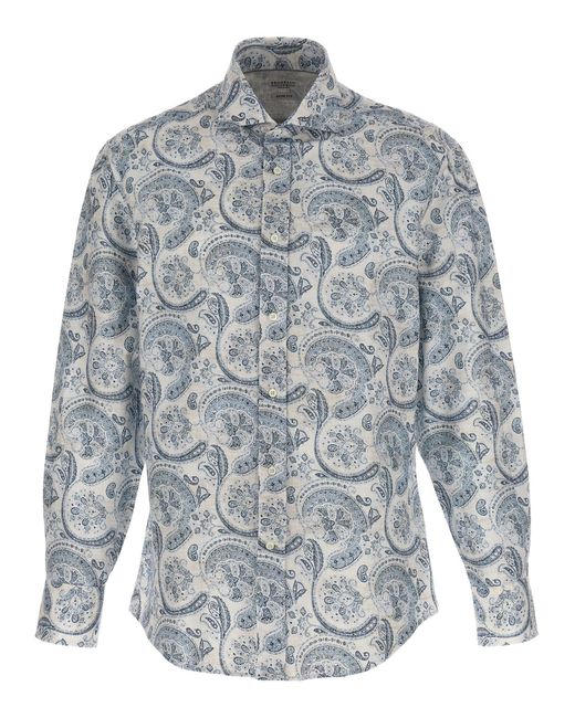 Brunello Cucinelli Gray Patterned Shirt for men