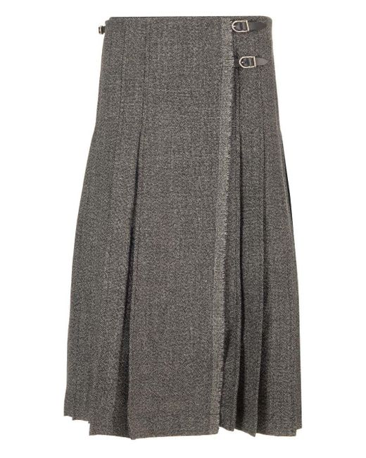 DURAZZI MILANO Gray Pleated Midi Kilt Skirt Melange Skirts