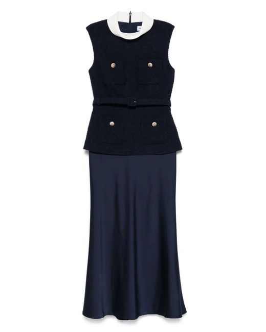Self-Portrait Blue Boucle Sleeveless Midi Dress
