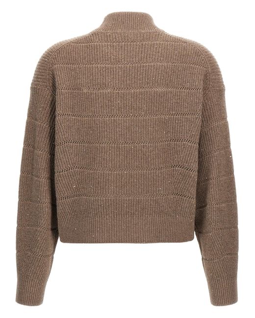 Brunello Cucinelli Brown Rustic Dazzling Net Sweaters And Cardigans