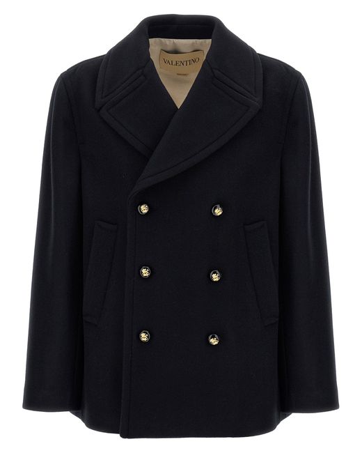 Valentino Garavani Black Wool Coat Coats And Trench Coats Blue for men