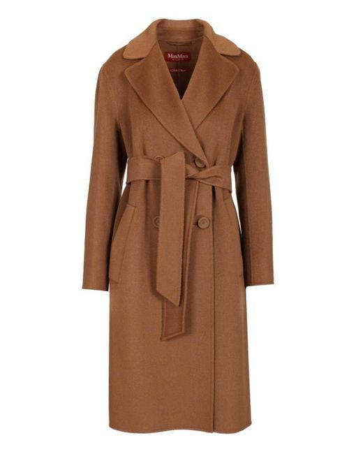 Max Mara Brown Double-Breasted Cashmere And Wool Coat Coats