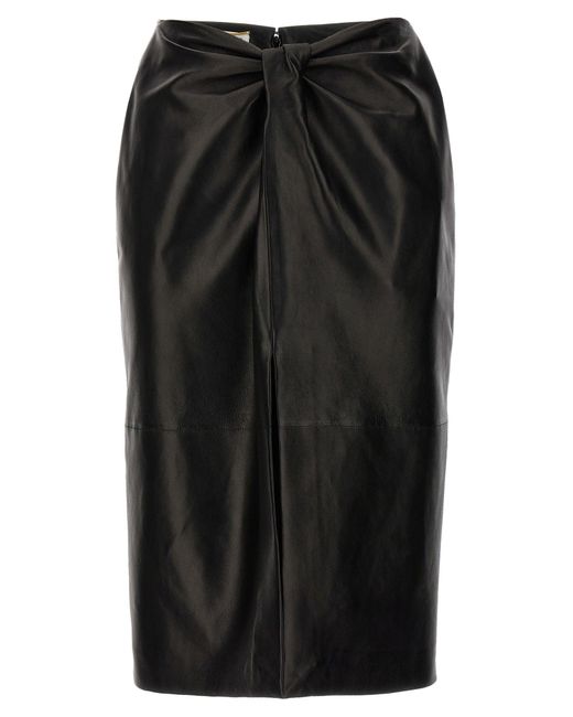 Saint Laurent Black Ruched Detail Leather Skirt Skirts