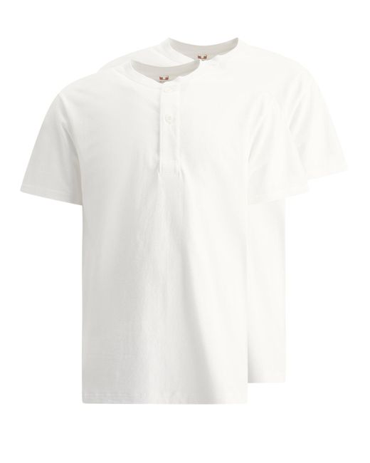 Beams Plus White 2 Pack Henley T Shirts for men