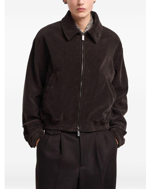 Emporio Armani Black Classic-Collar Corduroy Cotton Bomber Jacket for men